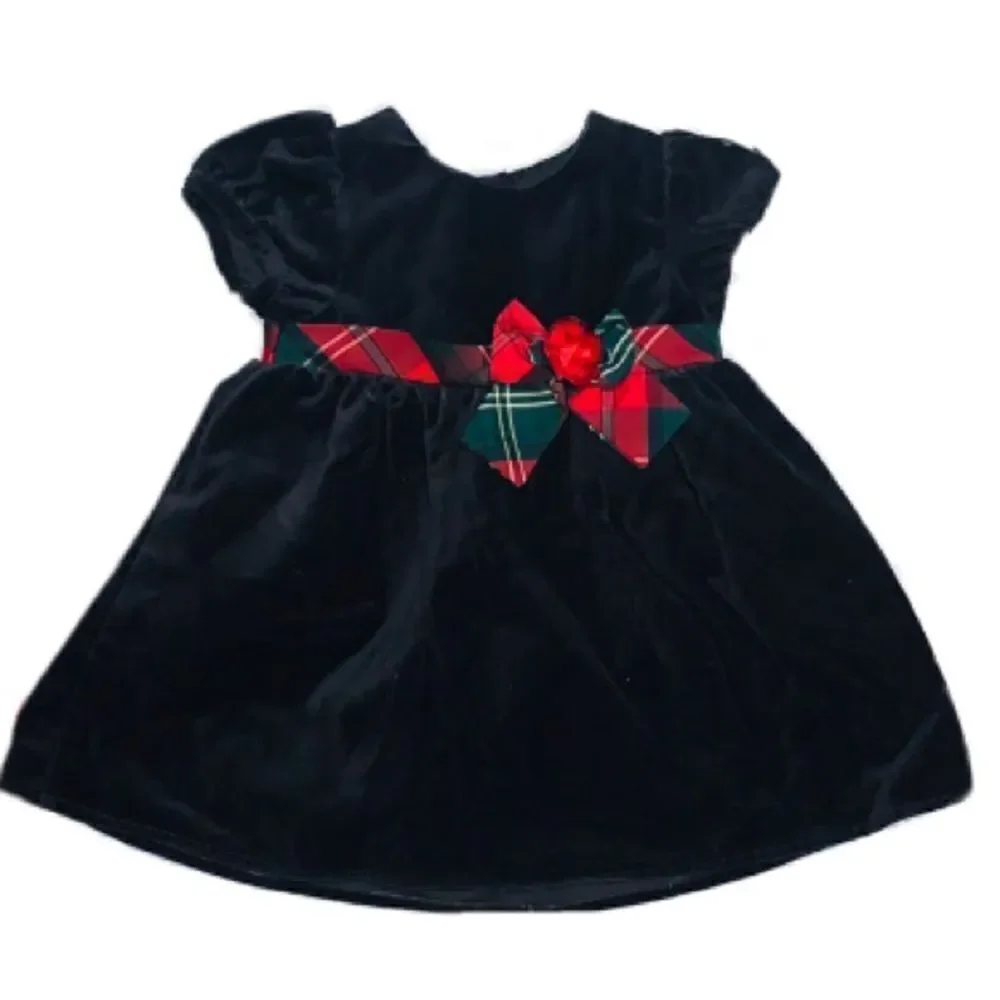 Girls George Cap Sleeve Bow Velour Black Dress‎ Size 12 Months